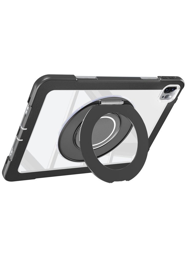 حافظة لجهاز iPad Pro 11 (2022)/(2021)/(2020)/Air (2022)/(2020) مع حامل دوار مصنوع من البولي كربونات والسيليكون وغطاء مضاد للسقوط - أسود - Image 2